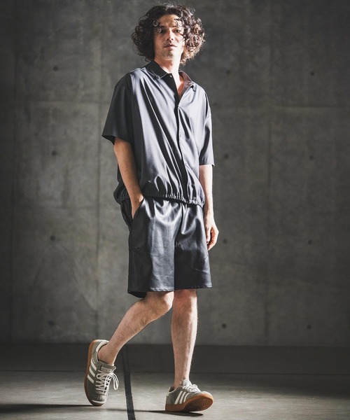 GLIMCLAP(グリムクラップ)の「mhs2616- Bamboo Blend Chambray Gathered Hem Short Sleeve Shirt シャンブレー半袖シャツ(202-042-gls-cg)(シャツ/ブラウス・メンズ・ブラウン/ネイビー/ブラック・S/M/L)」の18枚目の写真