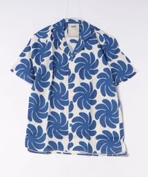 OAS（オーエーエス）の「SS SHIRT/OAS / 渦巻き総柄オープンカラー半袖シャツ ホワイト×ブルー 開襟 リゾートシャツ 柄シャツ 夏（シャツ/ブラウス）」