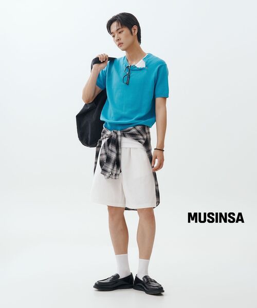 MUSINSA STANDARD（ムシンサスタンダード）の「リラックスドクリンクルオンブレチェックシャツ[ブラック/アイボリー]（シャツ/ブラウス・メンズ・その他・MEDIUM/LARGE/X-LARGE/2XL）」の2枚目の写真