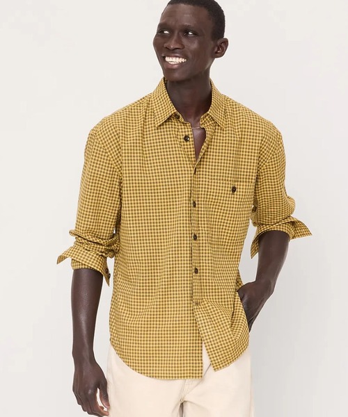 Banana Republic(バナナリパブリック)の「リラックス フィット サマーウェイト コットンシャツ(シャツ/ブラウス・メンズ・イエロー/ネイビー/ライトブルー/ホワイト×ブルー・S/M/L/XL)」の4枚目の写真