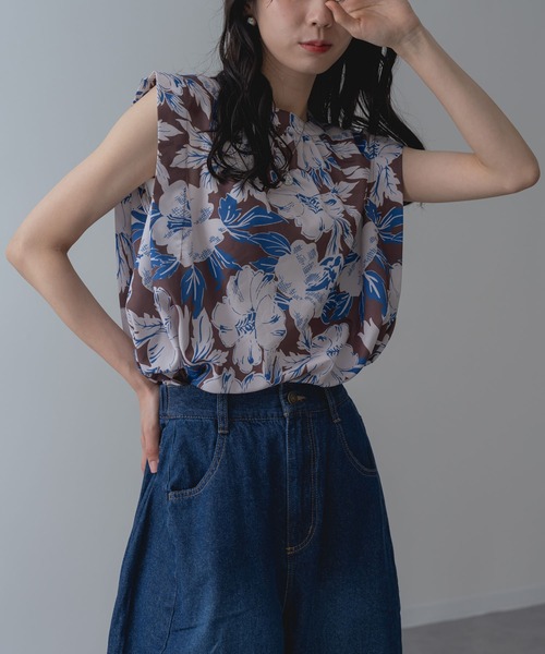 ANNA LUNA(アンナルナ)の「【ANNA LUNA】フラワー プリント が目を惹く フレンチスリーブ ブラウス ノースリーブ 袖なし(シャツ/ブラウス・レディース・ブラウン/ネイビー・MEDIUM)」の14枚目の写真