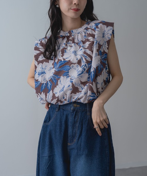 ANNA LUNA(アンナルナ)の「【ANNA LUNA】フラワー プリント が目を惹く フレンチスリーブ ブラウス ノースリーブ 袖なし(シャツ/ブラウス・レディース・ブラウン/ネイビー・MEDIUM)」の10枚目の写真