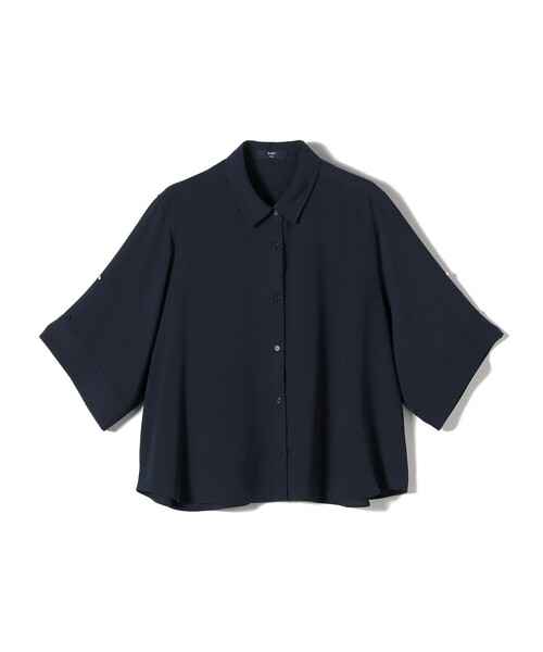 SHIPS Colors(シップス カラーズ)の「SHIPS Colors:〈手洗い可能〉2WAY スリーブ シャツ(シャツ/ブラウス・レディース・ナチュラル/ブラウン/ネイビー・ONE SIZE)」の5枚目の写真