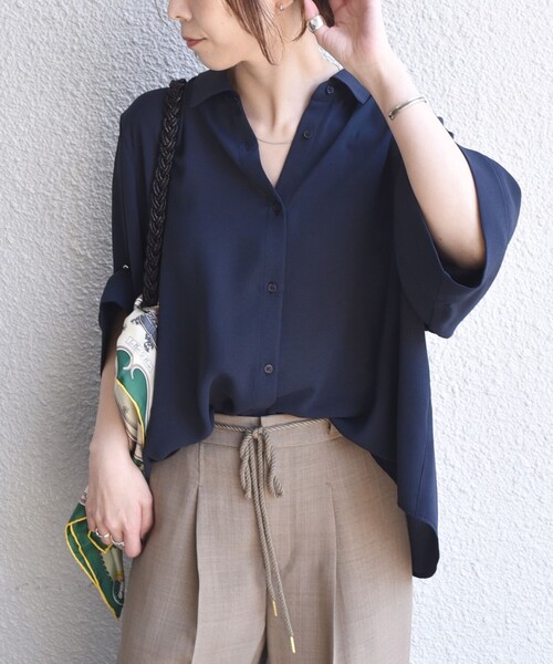 SHIPS Colors(シップス カラーズ)の「SHIPS Colors:〈手洗い可能〉2WAY スリーブ シャツ◇(シャツ/ブラウス・レディース・ナチュラル/ブラウン/ネイビー・ONE SIZE)」の12枚目の写真
