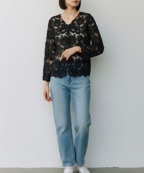 Human 2nd Occasion(ヒューマンセカンドオケージョン)の「スカラップ レース ジャケット(ノーカラージャケット・レディース・ブラック/オフホワイト・M)」の7枚目の写真