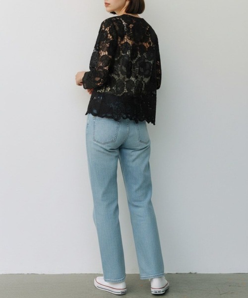 Human 2nd Occasion(ヒューマンセカンドオケージョン)の「スカラップ レース ジャケット(ノーカラージャケット・レディース・ブラック/オフホワイト・M)」の6枚目の写真