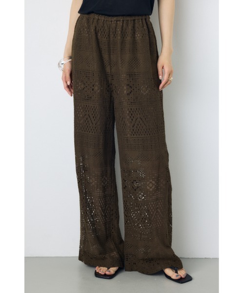 AZUL by moussy(アズールバイマウジー)の「【身長/骨格別着用画像あり】レースワイドパンツ(スラックス・レディース・ブラウン/オフホワイト/ブラック・MEDIUM/SMALL)」の3枚目の写真