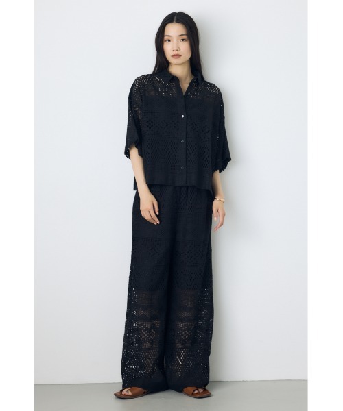 AZUL by moussy(アズールバイマウジー)の「【身長/骨格別着用画像あり】レースワイドパンツ(スラックス・レディース・ブラウン/オフホワイト/ブラック・MEDIUM/SMALL)」の5枚目の写真