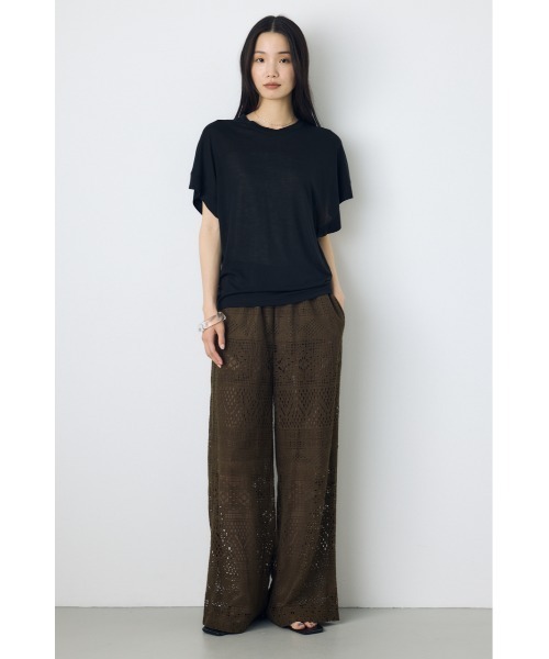 AZUL by moussy(アズールバイマウジー)の「【身長/骨格別着用画像あり】レースワイドパンツ(スラックス・レディース・ブラウン/オフホワイト/ブラック・MEDIUM/SMALL)」の11枚目の写真