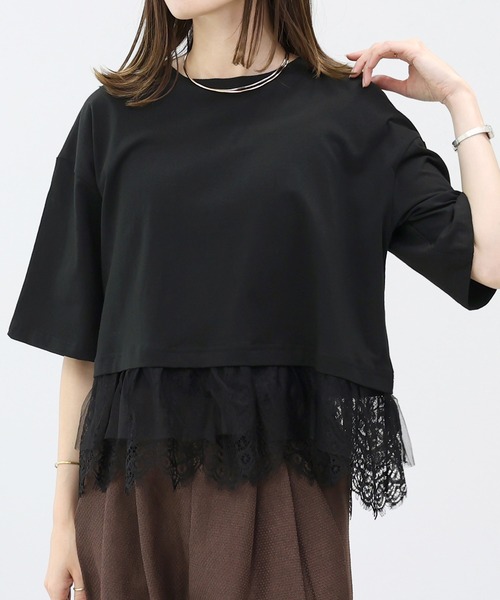 Aletta vita(アレッタビータ)の「綿天竺xレースレイヤードプルオーバー(Tシャツ/カットソー・レディース・オフホワイト/ブラック・M)」の18枚目の写真
