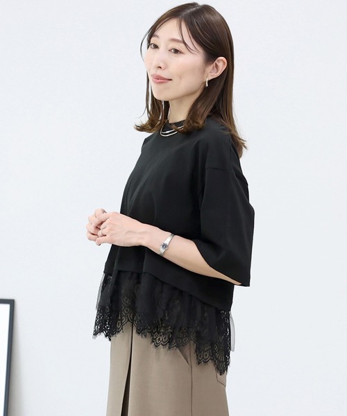 Aletta vita(アレッタビータ)の「綿天竺xレースレイヤードプルオーバー(Tシャツ/カットソー・レディース・オフホワイト/ブラック・M)」の21枚目の写真