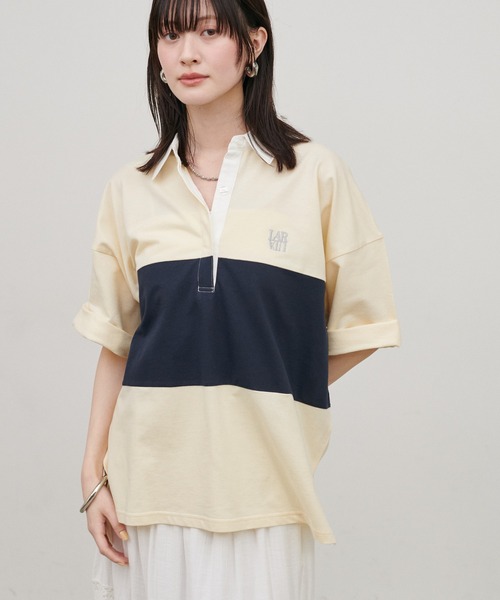 LARUTA（ラルータ）の「【LARUTA】ポロラガーカットプルオーバー（ポロシャツ・レディース・オフホワイト/ネイビー/ブラウン・FREE）」の2枚目の写真
