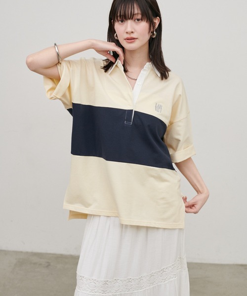 LARUTA（ラルータ）の「【LARUTA】ポロラガーカットプルオーバー（ポロシャツ・レディース・オフホワイト/ネイビー/ブラウン・FREE）」の6枚目の写真