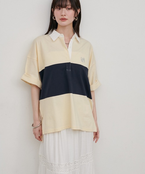 LARUTA（ラルータ）の「【LARUTA】ポロラガーカットプルオーバー（ポロシャツ・レディース・オフホワイト/ネイビー/ブラウン・FREE）」の7枚目の写真
