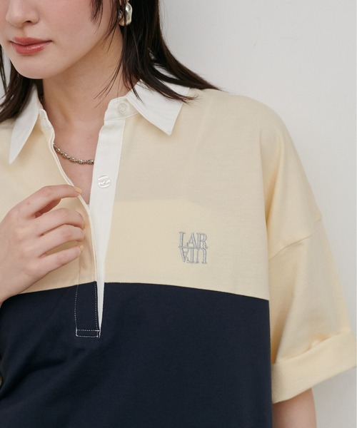 LARUTA（ラルータ）の「【LARUTA】ポロラガーカットプルオーバー（ポロシャツ・レディース・オフホワイト/ネイビー/ブラウン・FREE）」の4枚目の写真