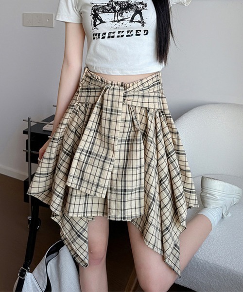 Miniministore(ミニミニストア)の「スカパン スカート チェック柄 春夏(スカート・レディース・ベージュ/ブラック/ホワイト・L/S/XL/M)」の1枚目の写真