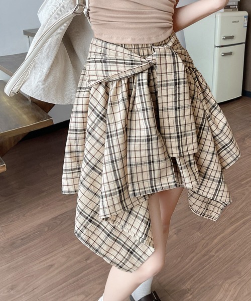 Miniministore(ミニミニストア)の「スカパン スカート チェック柄 春夏(スカート・レディース・ベージュ/ブラック/ホワイト・L/S/XL/M)」の16枚目の写真