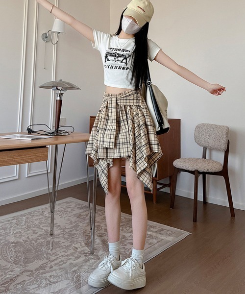 Miniministore(ミニミニストア)の「スカパン スカート チェック柄 春夏(スカート・レディース・ベージュ/ブラック/ホワイト・L/S/XL/M)」の11枚目の写真