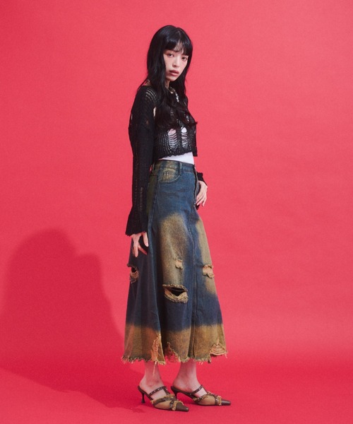 GAB GAB(ガブガブ)の「Grunge Wash Denim Skirt/グランジウォッシュデニムスカート(スカート・レディース・ブルー・SMALL/LARGE/MEDIUM)」の11枚目の写真