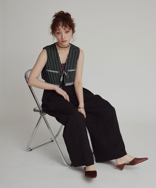 W:Huku(フーク)の「【W:Huku / ブロードストライプ】ショート ベスト / Broad Stripe Short Vest(ベスト・レディース・ベージュ/ブラック・FREE)」の12枚目の写真