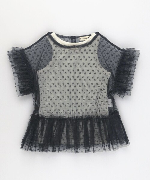 BRANSHES(ブランシェス)の「【プチレディ】ハート柄チュールトップスセット(Tシャツ/カットソー・キッズ・ピンク/ブラック・150/130/120/90/110/140/100)」の3枚目の写真