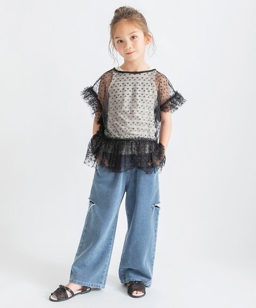 BRANSHES(ブランシェス)の「【プチレディ】ハート柄チュールトップスセット(Tシャツ/カットソー・キッズ・ピンク/ブラック・150/130/120/90/110/140/100)」の4枚目の写真