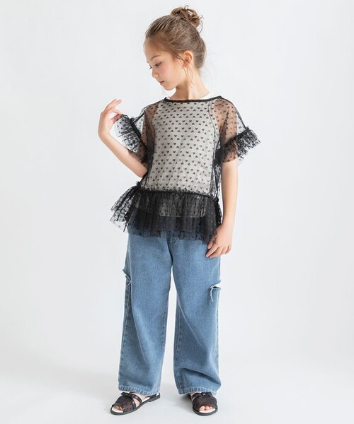 BRANSHES(ブランシェス)の「【プチレディ】ハート柄チュールトップスセット(Tシャツ/カットソー・キッズ・ピンク/ブラック・150/130/120/90/110/140/100)」の5枚目の写真