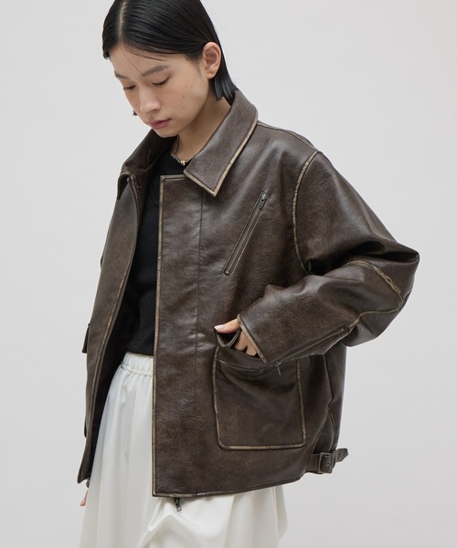 Lui's(ルイス)の「ヴィンテージライクフェイクレザージャケット(ブルゾン・レディース・ブラウン/ブラック・FREE)」の19枚目の写真