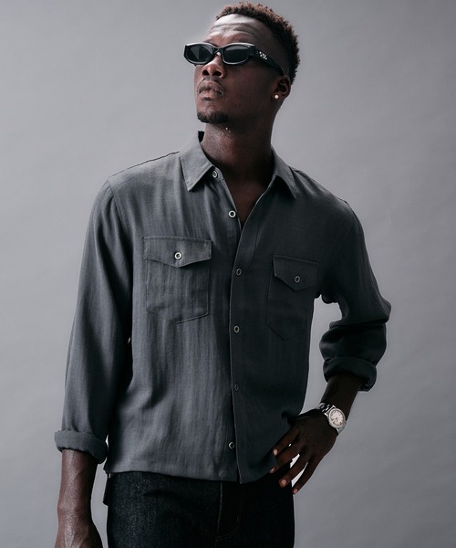 ANDER HUNK(アンダーハンク)の「Linen Blend Croped LS Shirt/リネンブレンドクロップドロングスリーブシャツ(シャツ/ブラウス・メンズ・ピンク/カーキ/グレー・LARGE/MEDIUM)」の6枚目の写真