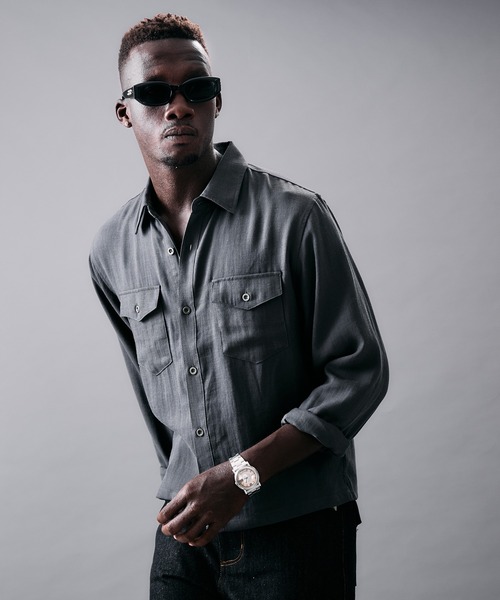 ANDER HUNK(アンダーハンク)の「Linen Blend Croped LS Shirt/リネンブレンドクロップドロングスリーブシャツ(シャツ/ブラウス・メンズ・ピンク/カーキ/グレー・LARGE/MEDIUM)」の9枚目の写真