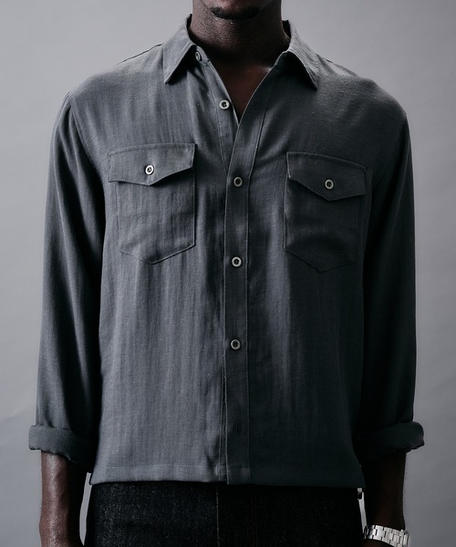 ANDER HUNK(アンダーハンク)の「Linen Blend Croped LS Shirt/リネンブレンドクロップドロングスリーブシャツ(シャツ/ブラウス・メンズ・ピンク/カーキ/グレー・LARGE/MEDIUM)」の10枚目の写真