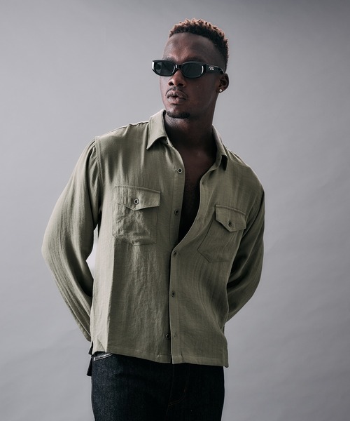 ANDER HUNK(アンダーハンク)の「Linen Blend Croped LS Shirt/リネンブレンドクロップドロングスリーブシャツ(シャツ/ブラウス・メンズ・ピンク/カーキ/グレー・LARGE/MEDIUM)」の17枚目の写真