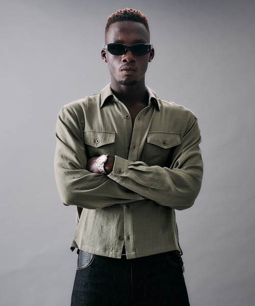 ANDER HUNK(アンダーハンク)の「Linen Blend Croped LS Shirt/リネンブレンドクロップドロングスリーブシャツ(シャツ/ブラウス・メンズ・ピンク/カーキ/グレー・LARGE/MEDIUM)」の18枚目の写真