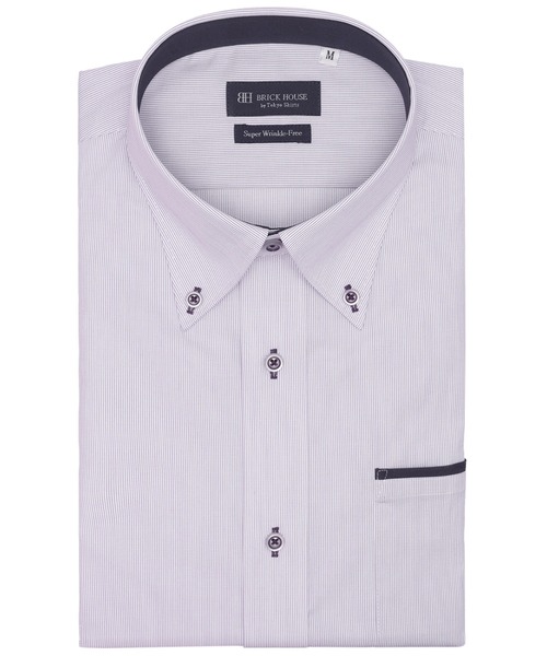 TOKYO SHIRTS(トウキョウシャツ)の「【超形態安定】【吸水速乾】 形態安定ノンアイロン ボタンダウン 半袖ビジネスワイシャツ(ビジネスシャツ・メンズ・パープル・首回り42cm/首回り43cm/首回り37cm/首回り39cm/首回り41cm)」の1枚目の写真