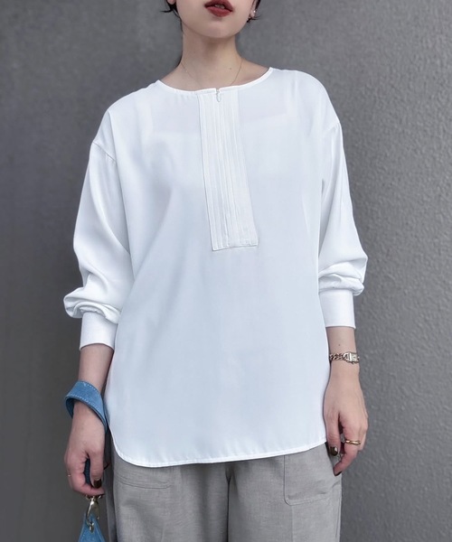 Emma Taylor(エマテイラー)の「【オンにもオフにも】ジョーゼットフロント2wayステッチワークプルオーバー(Tシャツ/カットソー・レディース・ネイビー/ブラック/ホワイト/ベージュ・FREE)」の6枚目の写真