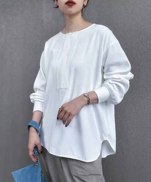 Emma Taylor(エマテイラー)の「【オンにもオフにも】ジョーゼットフロント2wayステッチワークプルオーバー(Tシャツ/カットソー・レディース・ネイビー/ブラック/ホワイト/ベージュ・FREE)」の7枚目の写真