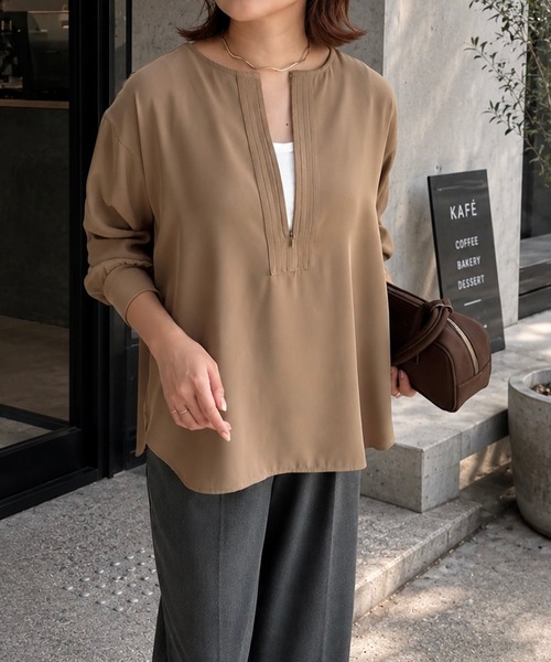 Emma Taylor(エマテイラー)の「【オンにもオフにも】ジョーゼットフロント2wayステッチワークプルオーバー(Tシャツ/カットソー・レディース・ネイビー/ブラック/ホワイト/ベージュ・FREE)」の16枚目の写真