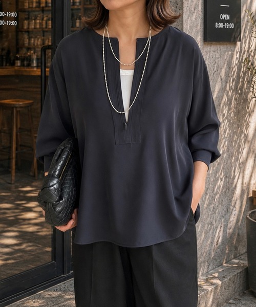 Emma Taylor(エマテイラー)の「【オンにもオフにも】ジョーゼットフロント2wayステッチワークプルオーバー(Tシャツ/カットソー・レディース・ネイビー/ブラック/ホワイト/ベージュ・FREE)」の20枚目の写真