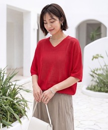 STYLE DELI | シャリ感Vネック微シアーニットトップス(Tシャツ/カットソー)