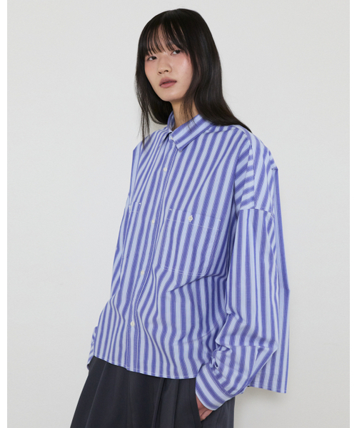 THEENDQUESTION(ジエンドクエスチョン)の「Stripe crop shirt / BLUE(シャツ/ブラウス・レディース・その他・FREE)」の4枚目の写真