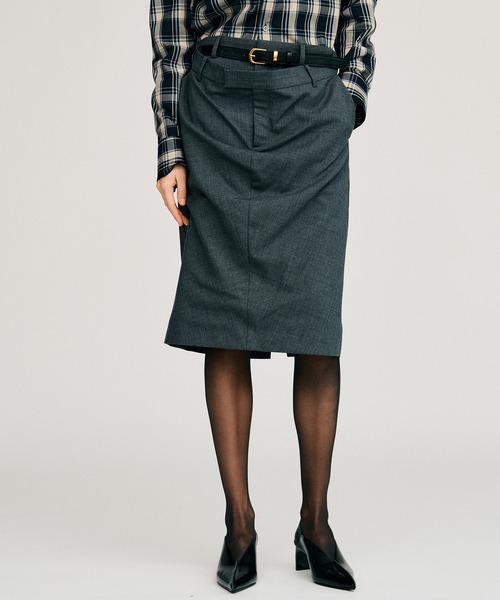 PRANK PROJECT(プランクプロジェクト)の「【2026Autumn Pre-Order】ダブルウエストドレープミディスカート / Double-Waist Drape Midi Skirt(スカート・レディース・グレー/マルチ・38/36)」の1枚目の写真