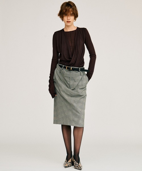 PRANK PROJECT(プランクプロジェクト)の「【2026Autumn Pre-Order】ダブルウエストドレープミディスカート / Double-Waist Drape Midi Skirt(スカート・レディース・グレー/マルチ・38/36)」の13枚目の写真