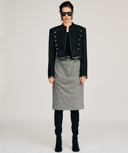 PRANK PROJECT(プランクプロジェクト)の「【2026Autumn Pre-Order】ダブルウエストドレープミディスカート / Double-Waist Drape Midi Skirt(スカート・レディース・グレー/マルチ・38/36)」の14枚目の写真