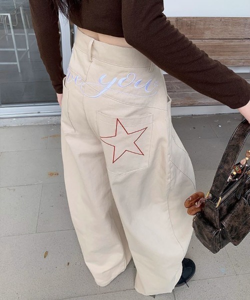 Teem Store(チームストア)の「バック刺繍ワイドパンツ カーブパンツ 星柄 スターモチーフ(デニムパンツ・レディース・その他・L/M)」の9枚目の写真