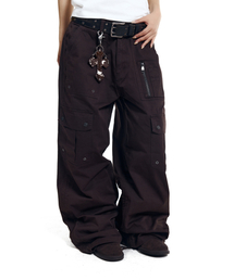 Shirring Utility Cargo Pants (Brown)