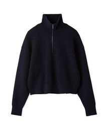 カシミヤ混ハーフジップニットプルオーバー
