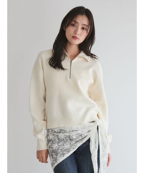 Mila Owen(ミラオーウェン)の「カシミヤ混ハーフジップニットプルオーバー(ニット/セーター・レディース・ピンク/アイボリー/ネイビー/キャメル・F)」の1枚目の写真