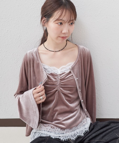 archives(アルシーヴ)の「レーストリムベロアアンサンブル(Tシャツ/カットソー・レディース・ブラウン/ピンクベージュ/ブラック・MEDIUM)」の3枚目の写真