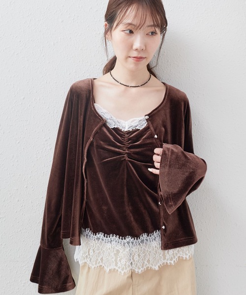 archives(アルシーヴ)の「レーストリムベロアアンサンブル(Tシャツ/カットソー・レディース・ブラウン/ピンクベージュ/ブラック・MEDIUM)」の4枚目の写真