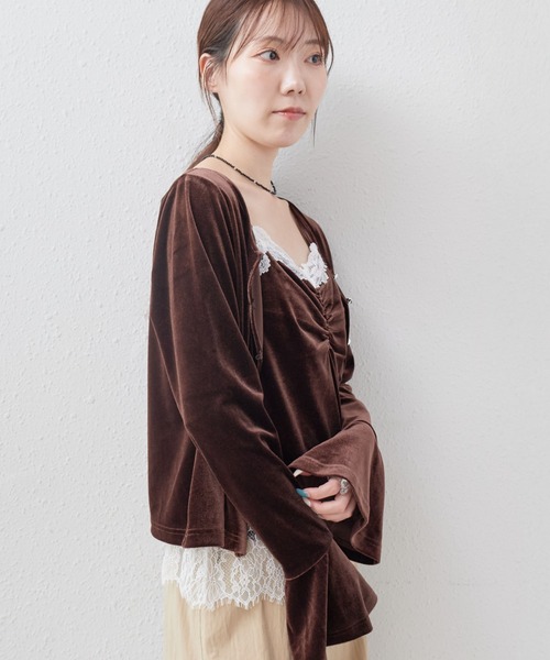 archives(アルシーヴ)の「レーストリムベロアアンサンブル(Tシャツ/カットソー・レディース・ブラウン/ピンクベージュ/ブラック・MEDIUM)」の5枚目の写真